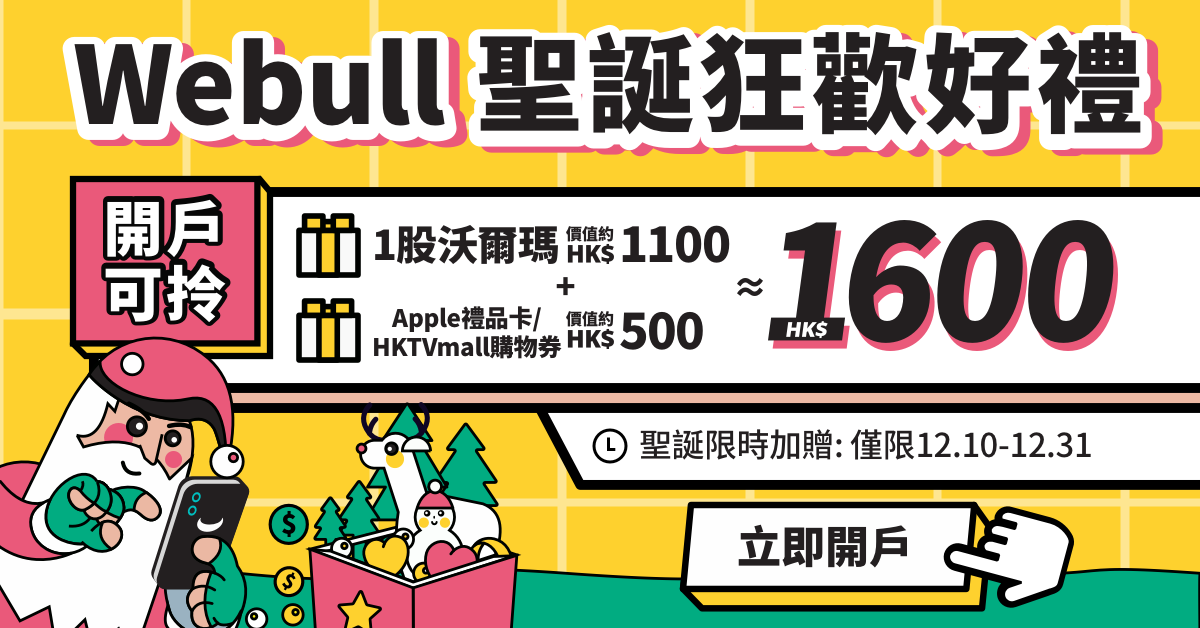 【開戶即享$1600】聖誕大優惠! Webull 真0佣0平台費0會員費!